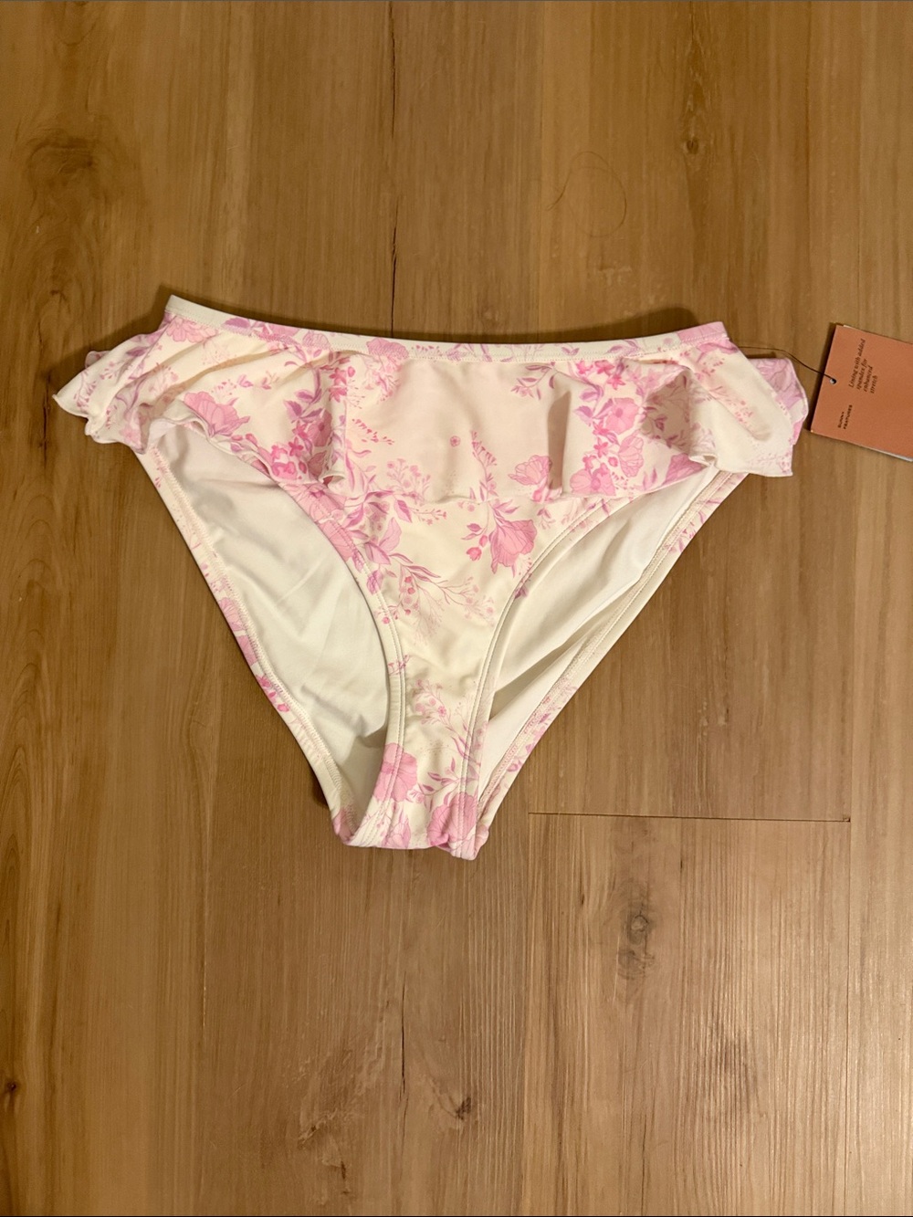 NWT - Shade & Shore Cream Bikini Bottom with Pink Floral Print S